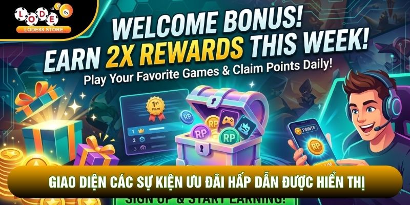 Giao diện các sự kiện ưu đãi hấp dẫn được hiển thị Giao diện các sự kiện ưu đãi hấp dẫn được hiển thị