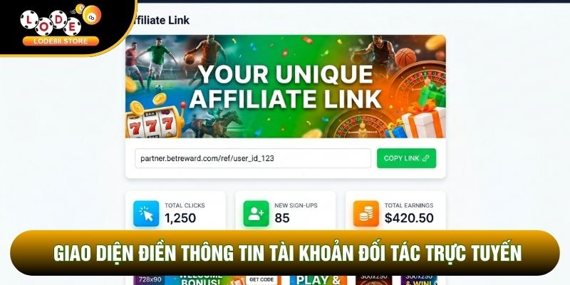 Giao diện điền thông tin tài khoản đối tác trực tuyến Giao diện điền thông tin tài khoản đối tác trực tuyến